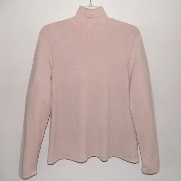 NWT Light turtleneck sweater L 44  Nude Dusky pink Wool bl Pointelle Peach Large - Picture 7 of 7